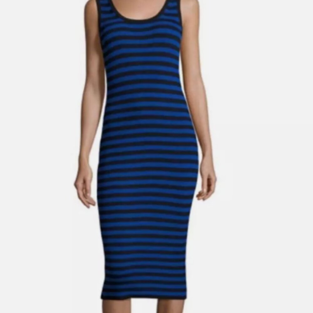 Michael Kors Bodycon Midi Dress Medium Women Ribbed Knit Striped MK
